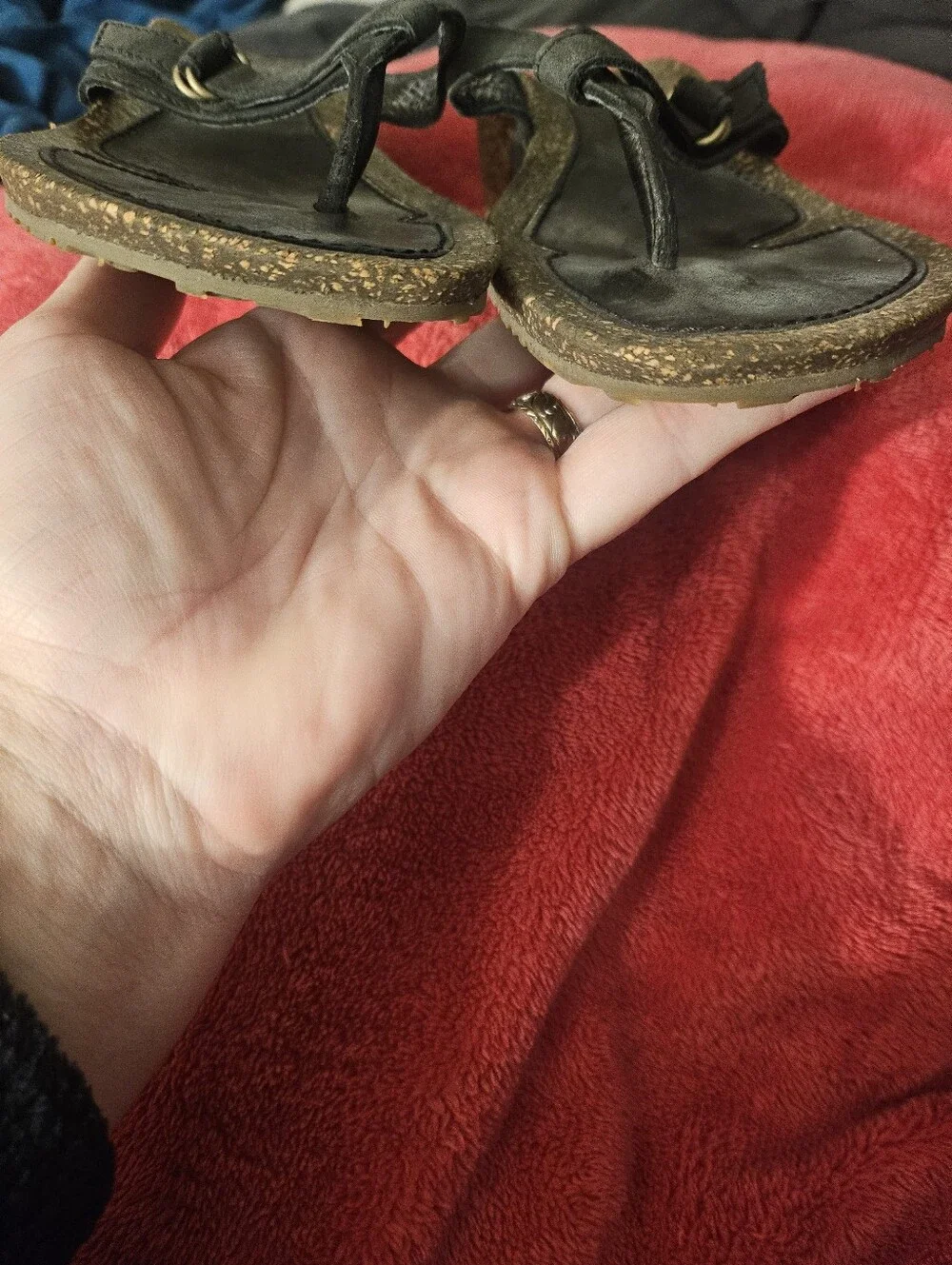 Teva Black Cork-Trim Thong Sandals Ventura Womens Size 6 Wedge Thong